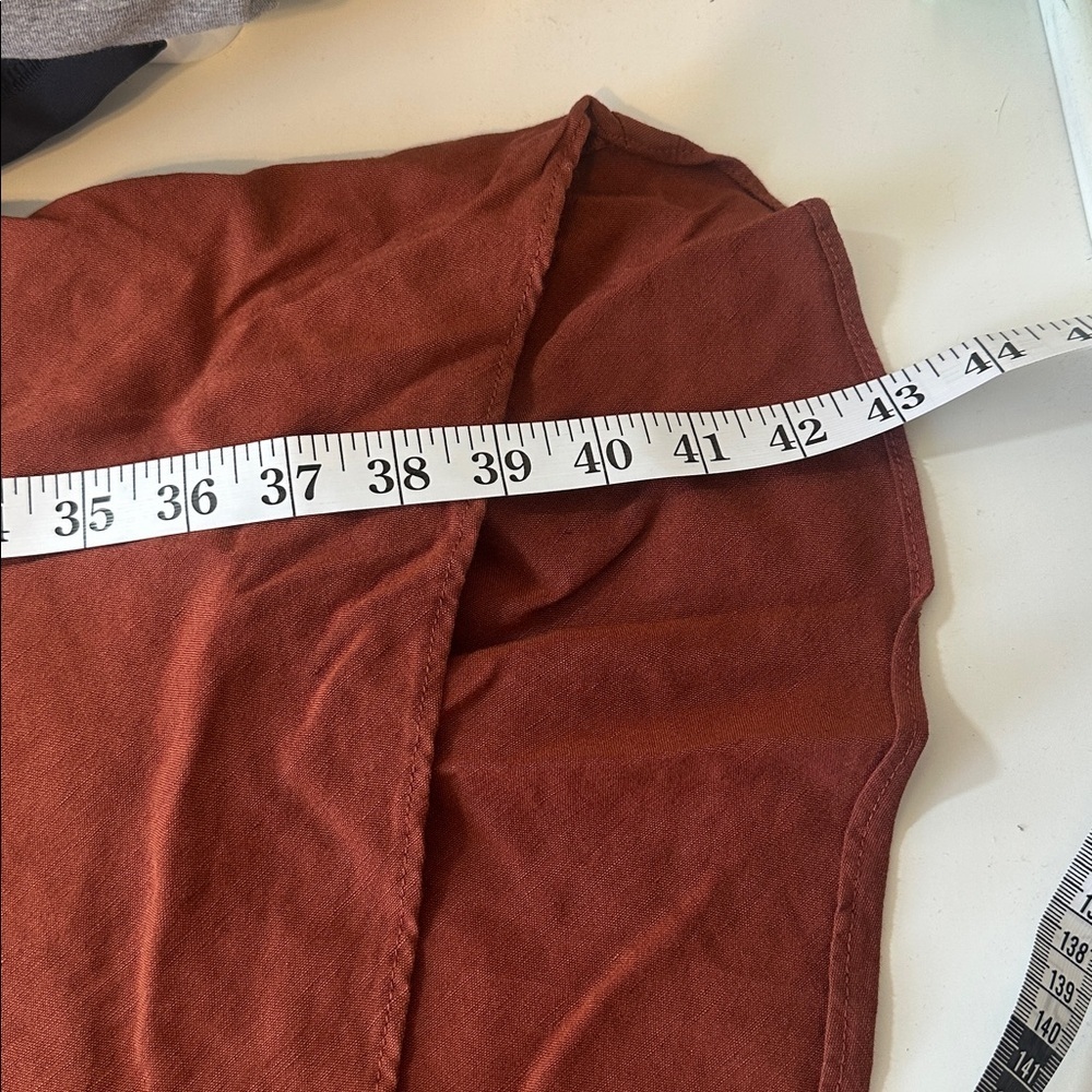 Zara Off Shoulder Linen Blend Ruffle Maxi  Rust Dress Small - Picture 11 of 14